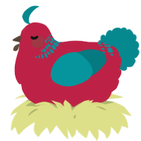 A crimson and teal chicken with a neck-band pattern