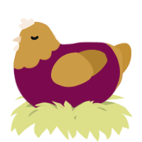 A wine and gold chicken with a head pattern