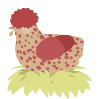A beige and red chicken with a speckle pattern