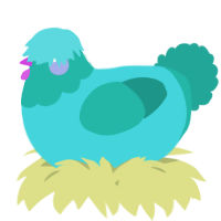 A aqua and turquoise chicken with a head pattern