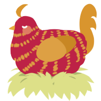 A crimson and orange chicken with a bar pattern