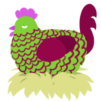 A grass and maroon chicken with a lace pattern