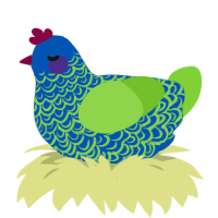 A ultramarine and grass chicken with a double-lace pattern