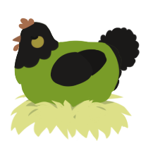 A chartreuse and sable chicken with a head pattern