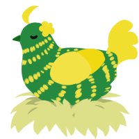 A viridian and yellow chicken with a bar pattern