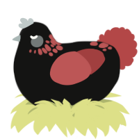 A black and red chicken with a neck-speckle pattern