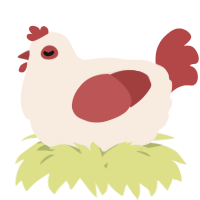 A cream and red chicken