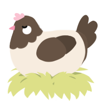 A cream and bark chicken with a head pattern