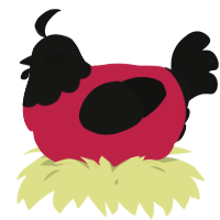 A crimson and black chicken with a head pattern