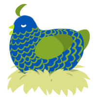 A ultramarine and chartreuse chicken with a lace pattern