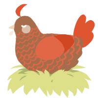 A brown and vermilion chicken with a lace pattern