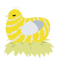 A yellow and mist chicken with a bar pattern
