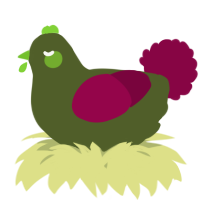 A olive and maroon chicken