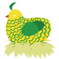 A yellow and viridian chicken with a lace pattern