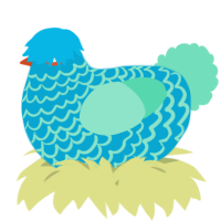 A cerulean and mint chicken with a lace pattern