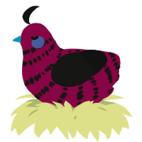 A maroon and black chicken with a bar pattern