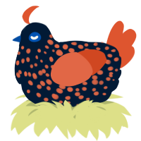 A tumblr and vermilion chicken with a speckle pattern