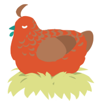 A vermilion and brown chicken with a half-lace pattern