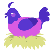 A orchid and indigo chicken with a head pattern