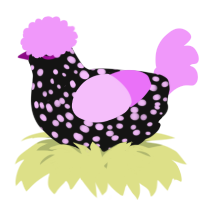 A black and lavender chicken with a speckle pattern