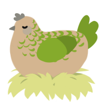 A beige and chartreuse chicken with a half-lace pattern