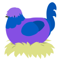 A blurple and ultramarine chicken with a head pattern