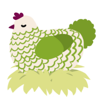 A cream and chartreuse chicken with a lace pattern
