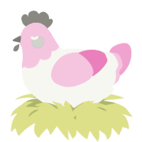 A white and pink chicken with a head pattern