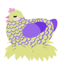 A lemon and blurple chicken with a lace pattern