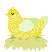 A yellow and apple chicken with a lace pattern