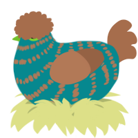 A teal and brown chicken with a bar pattern
