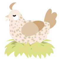 A cream and beige chicken with a speckle pattern