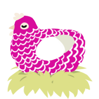 A fuchsia and white chicken with a lace pattern