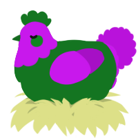 A leaf and amethyst chicken with a head pattern