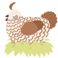 A cream and brown chicken with a lace pattern