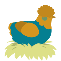 A sea and ochre chicken with a head pattern