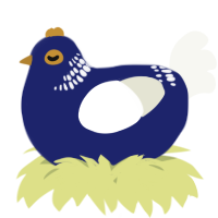 A navy and white chicken with a neck-band pattern