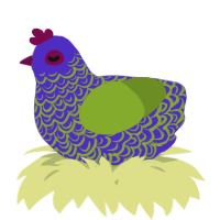 A indigo and chartreuse chicken with a double-lace pattern