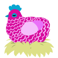 A fuchsia and lavender chicken with a lace pattern