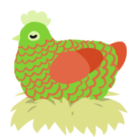 A grass and vermilion chicken with a lace pattern