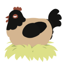 A beige and black chicken with a head pattern