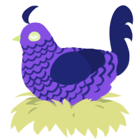 A blurple and navy chicken with a lace pattern