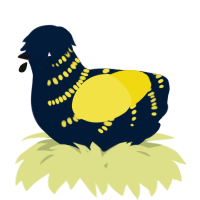 A tumblr and yellow chicken with a half-bar pattern
