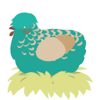 A turquoise and beige chicken with a half-lace pattern