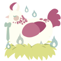 Lotus Eater, a mist and fuchsia chicken with a neck-speckle pattern