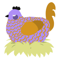 A lilac and ochre chicken with a lace pattern