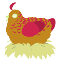 A ochre and crimson chicken with a half-lace pattern