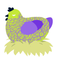 A lime and blurple chicken with a double-lace pattern
