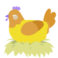 A yellow and orange chicken with a head pattern