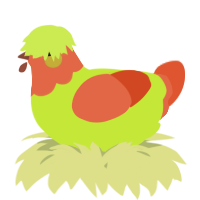 A lime and vermilion chicken with a head pattern
